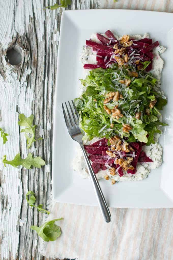 arugula & beet salad with herbed ricotta | superman cooks