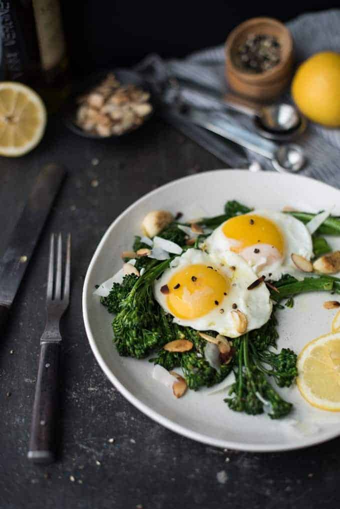 lemon broccolini topped with egg | superman cooks