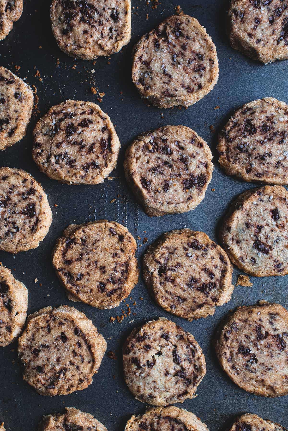 chocolate chip cookies on baking sheet