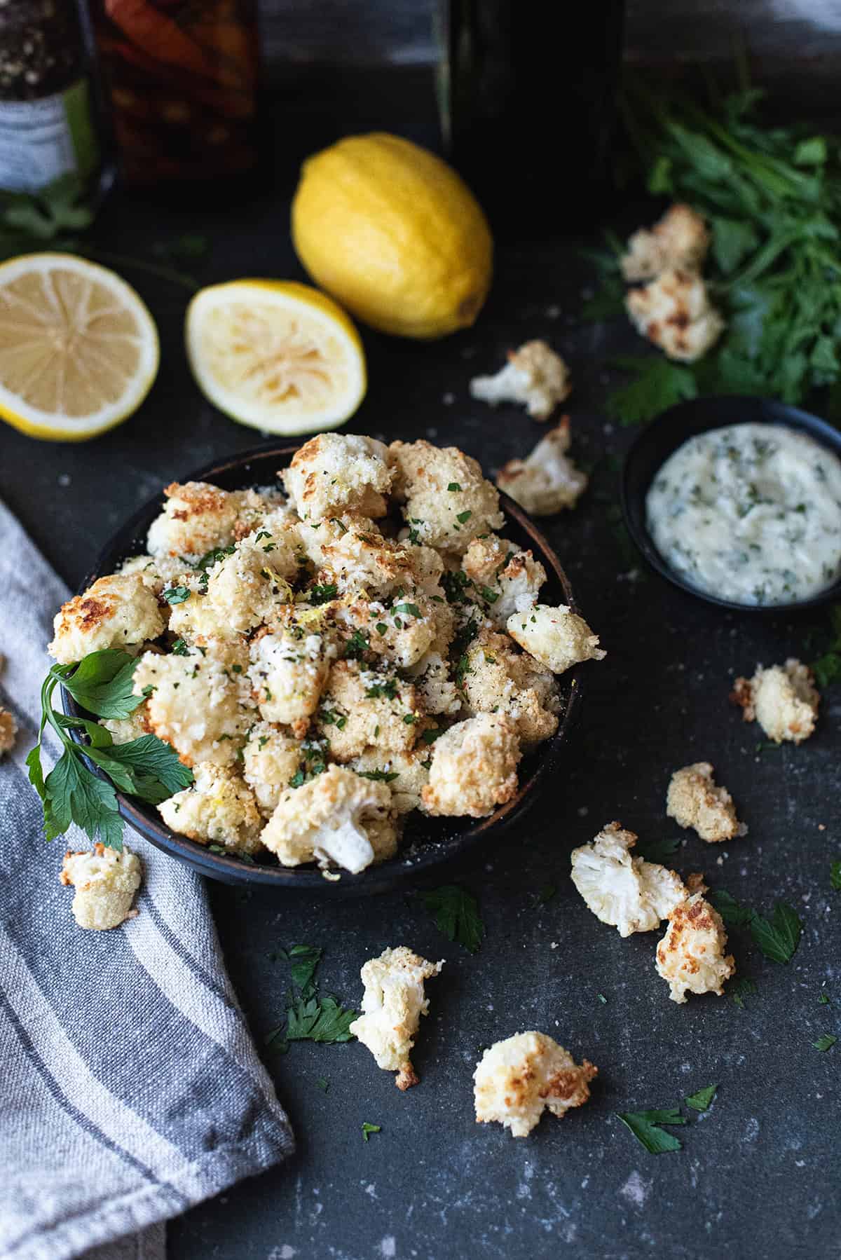 parmesan cauliflower bites served as an easy appetizer